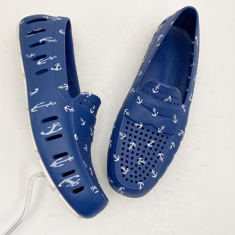 Floafers Country Club Mens‎ Blue Anchor Print Loafer Water Shoes Slip On Size 12